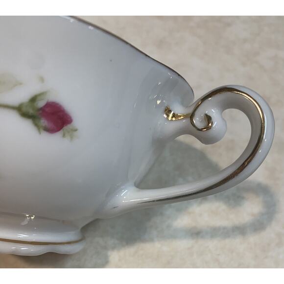 Fine Bone China Tea Cup Pink Rose Bud Pattern English White Gold Rim Delicate - Picture 11 of 12